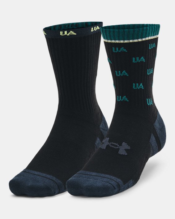 Unisex UA Performance Halbhohe Crew-Socken aus Baumwolle im 2er-Pack, Black, pdpMainDesktop image number 0
